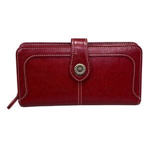 Sendefn Wallet Burgundy Brick Red Leather Snap Zip Around Large Capacity